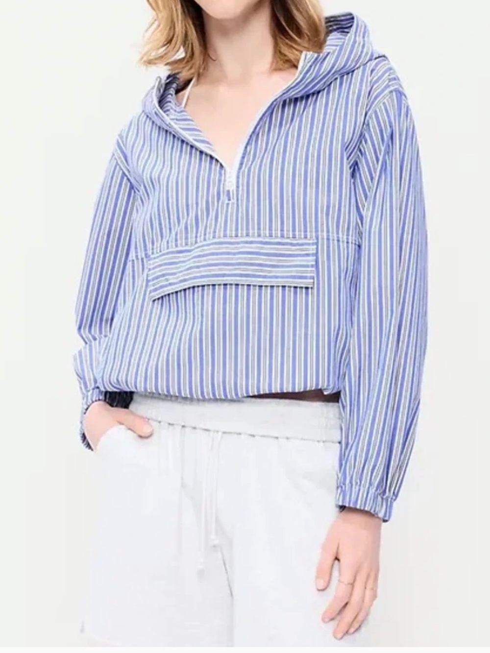 Old Navy Blue and White Striped Hooded Pullover
